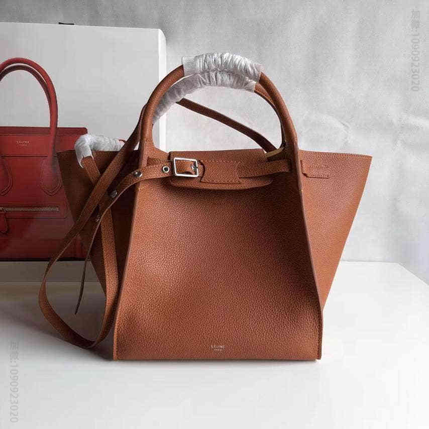Celine赛琳big bag马伊琍同款 栗子色荔枝纹小牛皮中号搭扣手提包