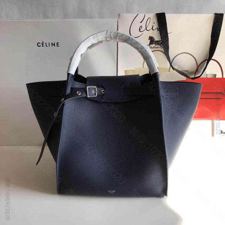 Celine赛琳big bag马伊琍同款 宝蓝荔枝纹小牛皮中号搭扣手提包