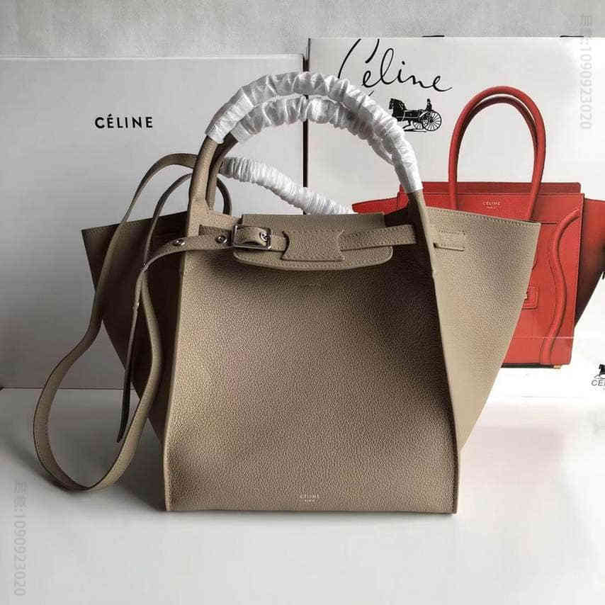 Celine赛琳big bag马伊琍同款 杏色荔枝纹小牛皮中号搭扣手提包