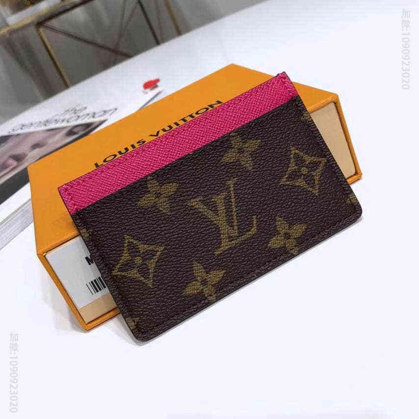 LV路易威登Monogram帆布制卡片夹 玫红