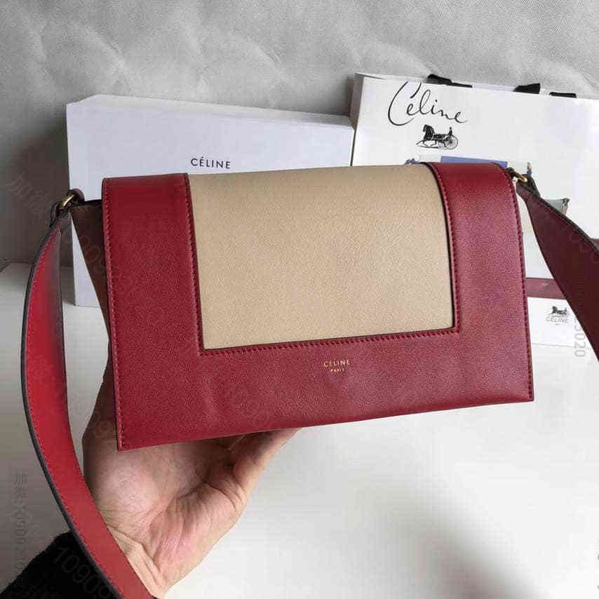 celine/赛琳 Frame 18新款拼色宽肩带翻盖撞色单肩包