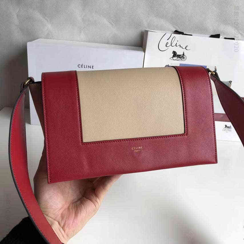 celine/赛琳 Frame 18新款拼色宽肩带翻盖撞色单肩包