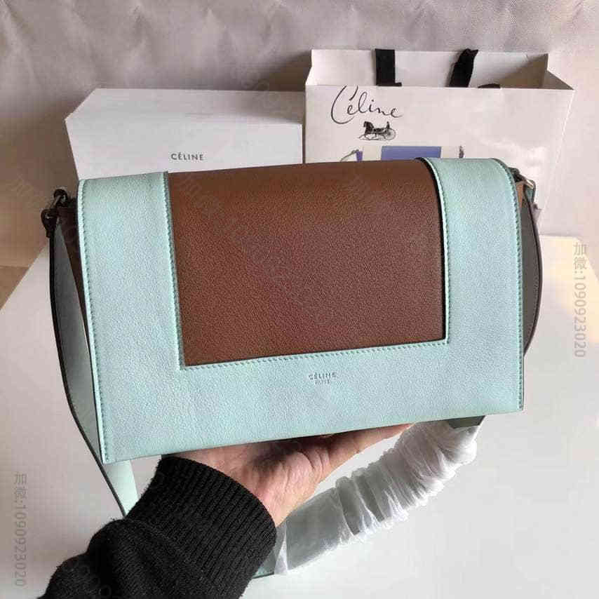 celine/赛琳 Frame 18新款拼色宽肩带翻盖撞色单肩包