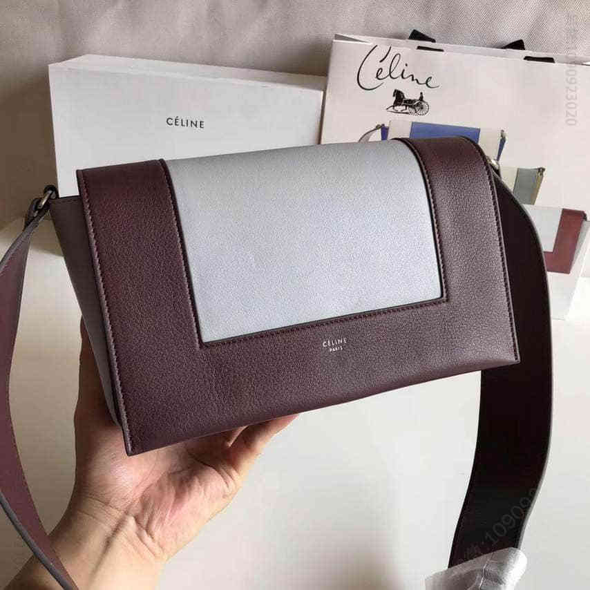 celine/赛琳 Frame 18新款拼色宽肩带翻盖撞色单肩包
