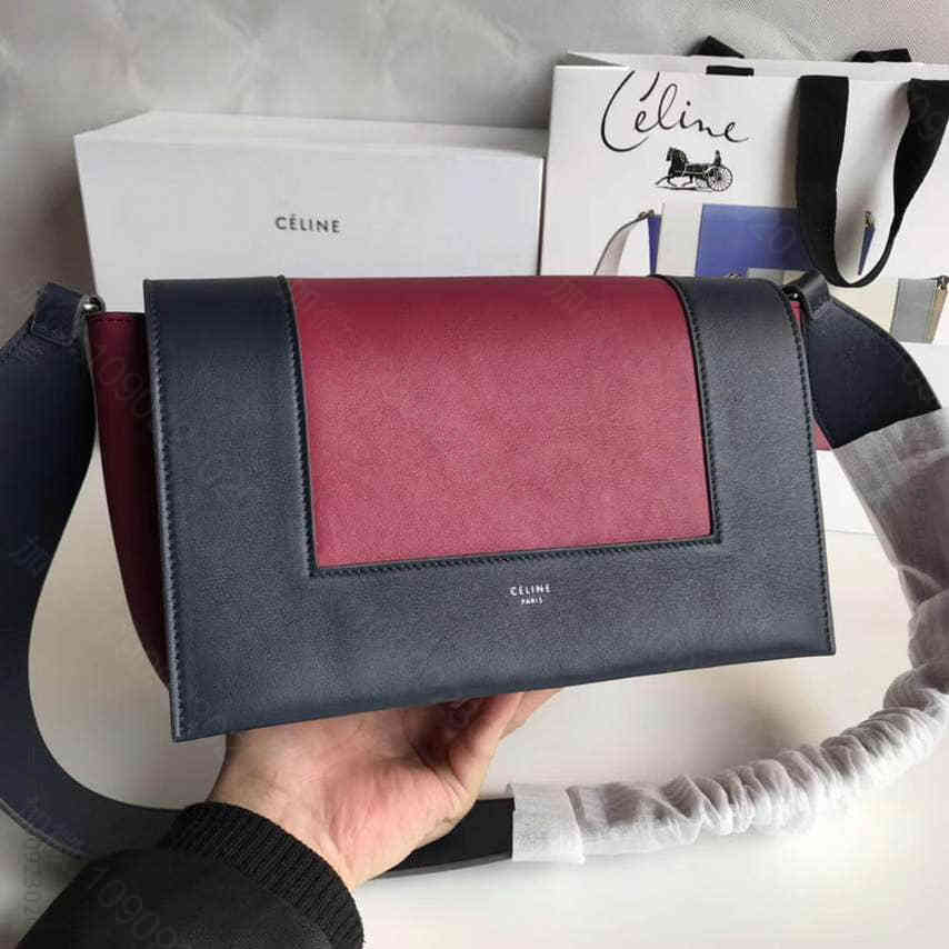 celine/赛琳 Frame 18新款拼色宽肩带翻盖撞色单肩包