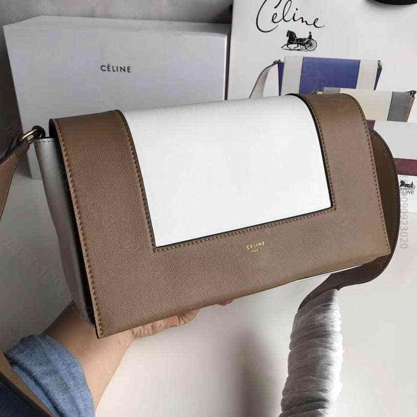 celine/赛琳 Frame 18新款拼色宽肩带翻盖撞色单肩包