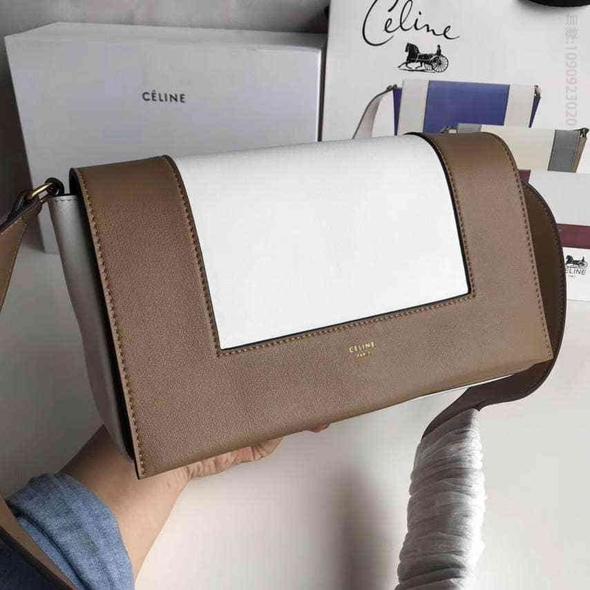 celine/赛琳 Frame 18新款拼色宽肩带翻盖撞色单肩包