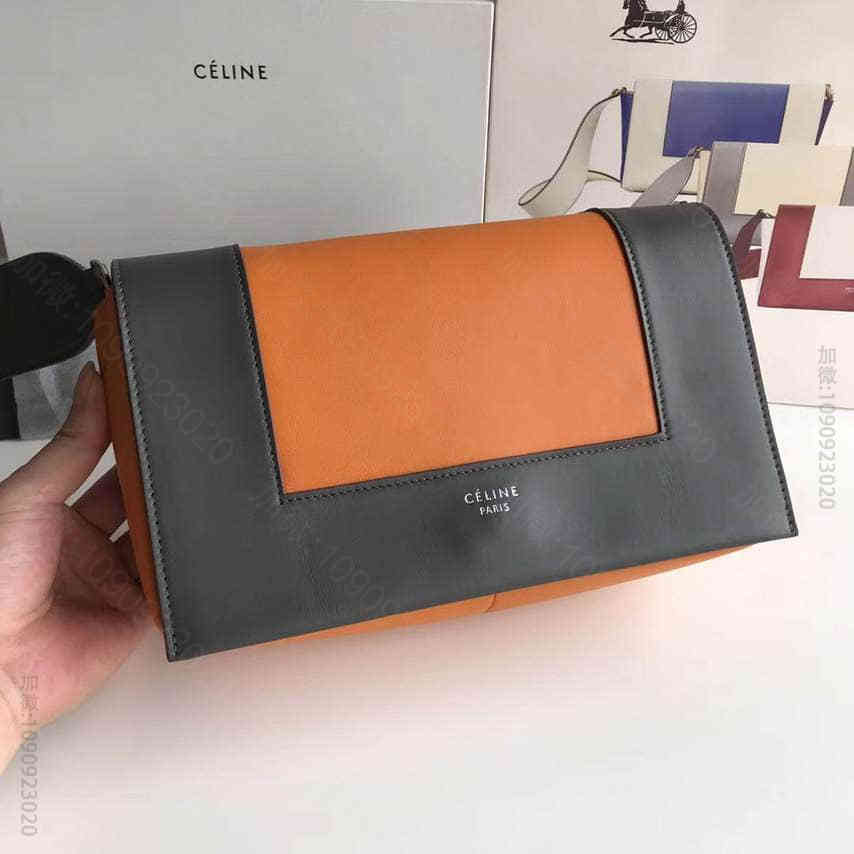 celine/赛琳 Frame 18新款拼色宽肩带翻盖撞色单肩包