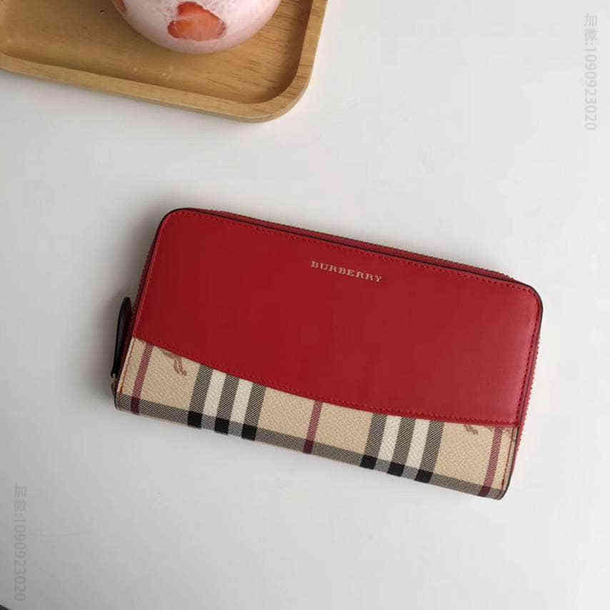 Burberry博柏利B家经典拉链长款钱夹 红色