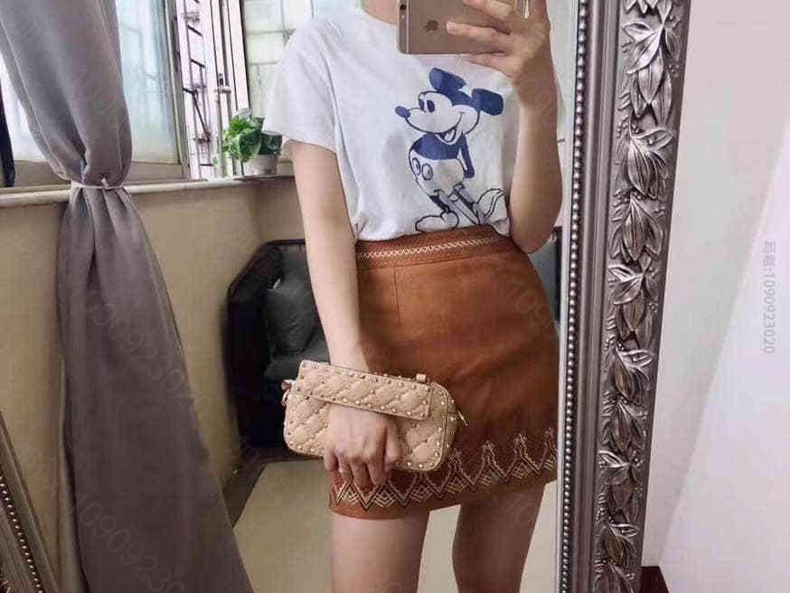 Valentino小清新小钉修饰手包化妆包单肩斜挎包0125杏色/金钉