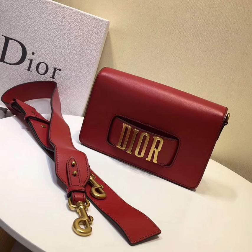 迪奥Dior 宽肩带小牛皮单肩斜挎包 大红