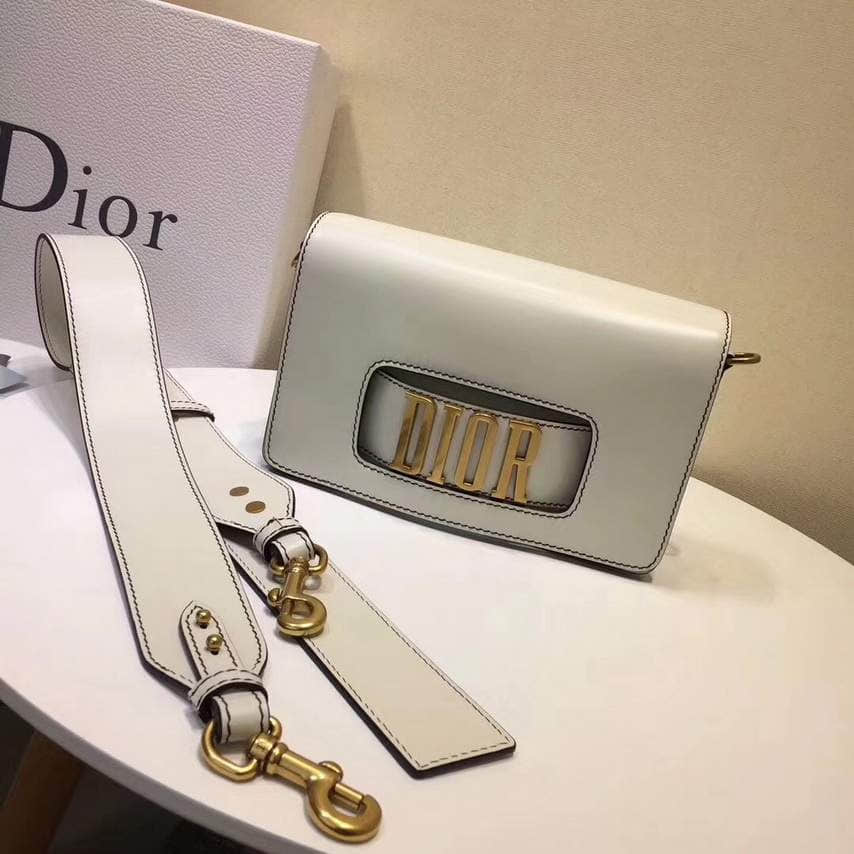 迪奥Dior 宽肩带小牛皮单肩斜挎包 白色