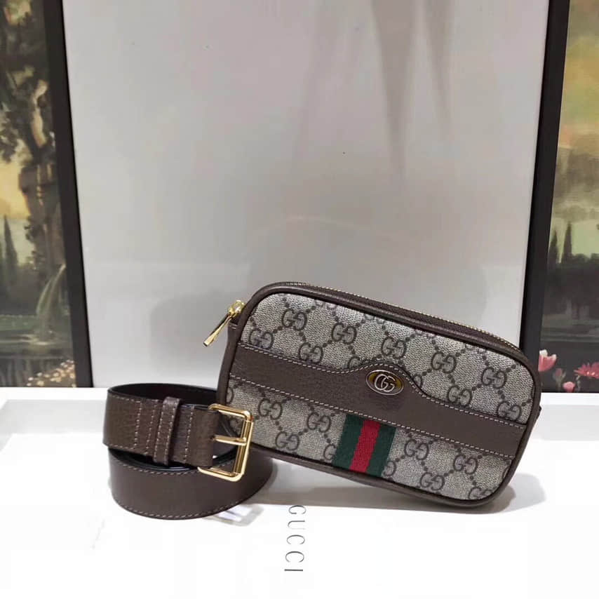 Gucci古驰/Ophidia GG Supreme Belt Bag 织带装饰腰包519308