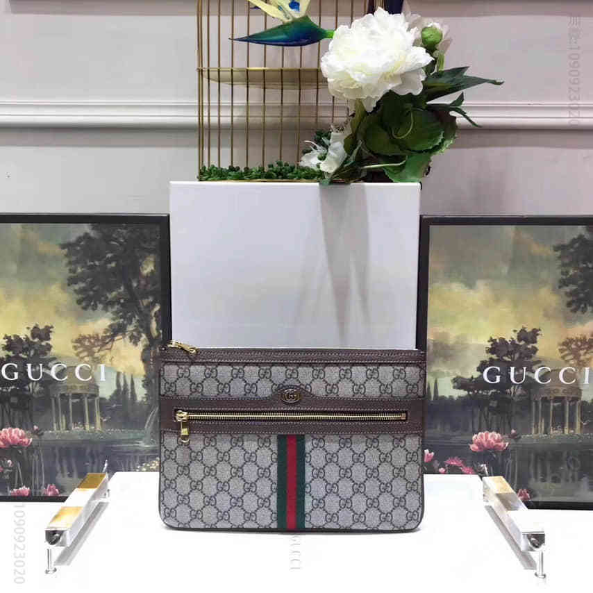 Gucci古驰/Ophidia GG Supreme Pouch 织带装饰大容量手包517551