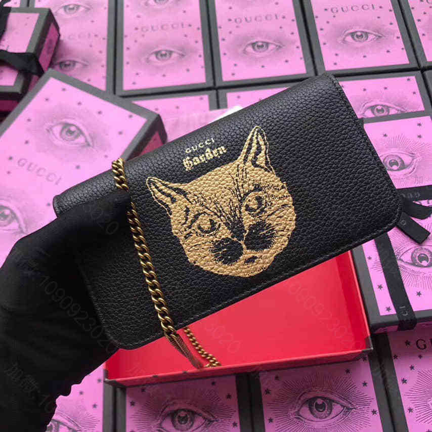 Gucci古驰/Garden Cat Woc 猫咪烫金印花链条包521552...