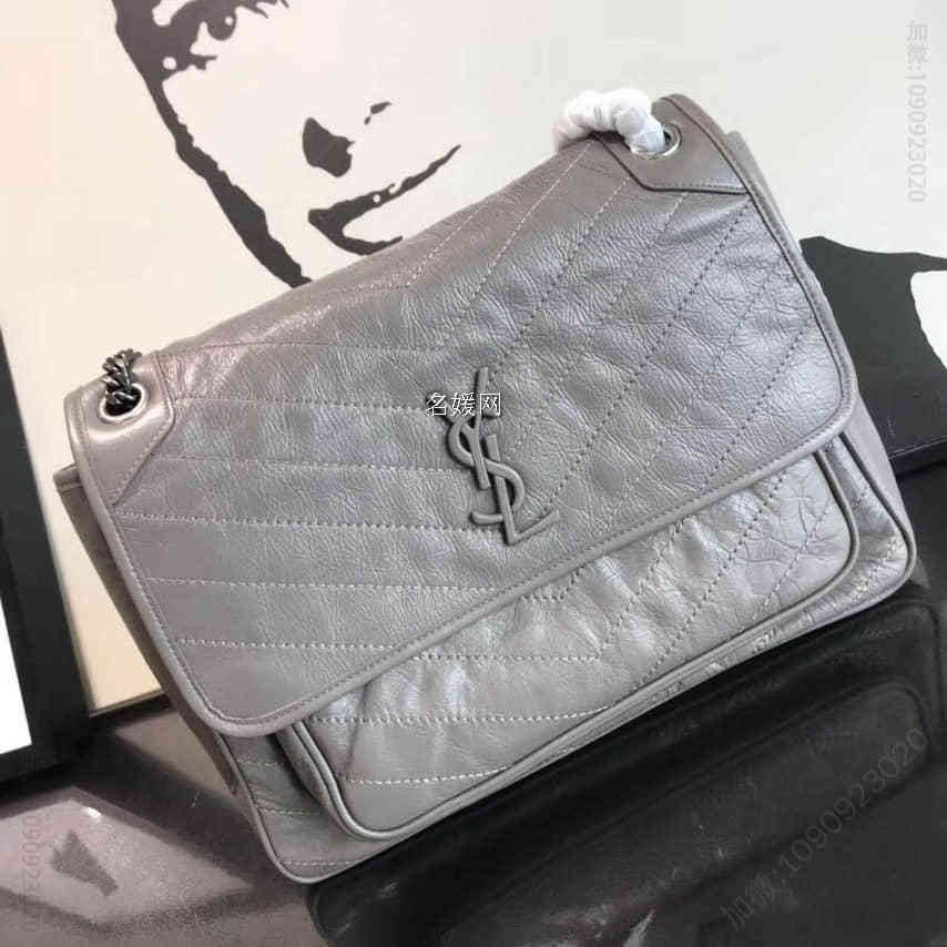 高仿圣罗兰女士斜跨包 奢侈品牌圣罗兰女士斜跨包 圣罗兰ysl/Saint Laurent 大号niki做旧褶皱雾绗缝皮革链条包4988830 