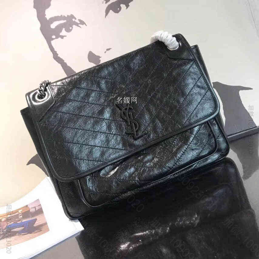 圣罗兰ysl/Saint Laurent 大号niki做旧褶皱雾绗缝皮革链条...