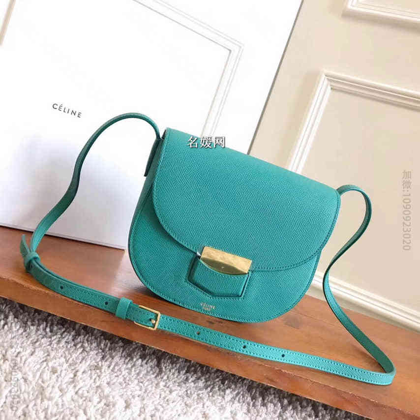 celine/赛琳19CM孔雀绿手掌纹马鞍包