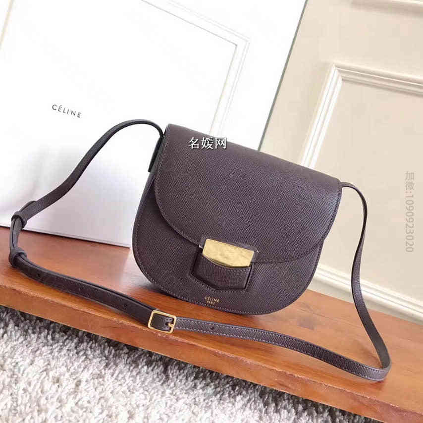 celine/赛琳19CM深咖啡手掌纹马鞍包