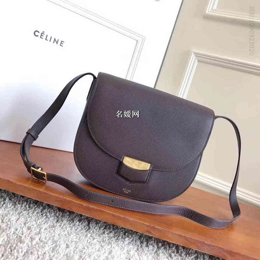 celine/赛琳23CM咖啡色手掌纹马鞍包