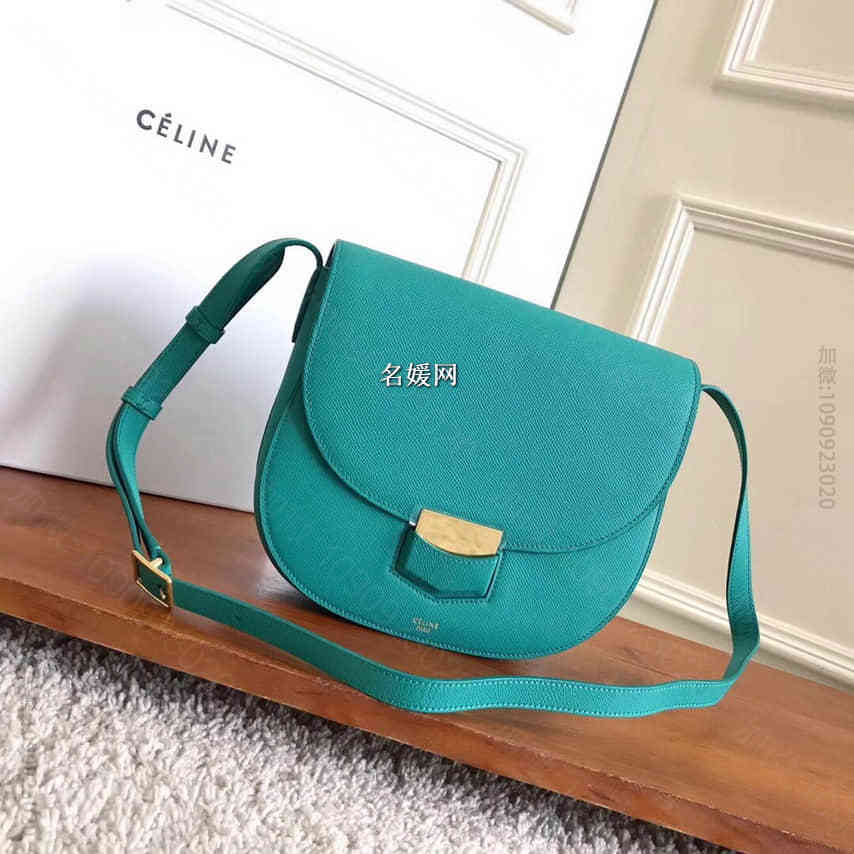 celine/赛琳23CM孔雀绿手掌纹马鞍包