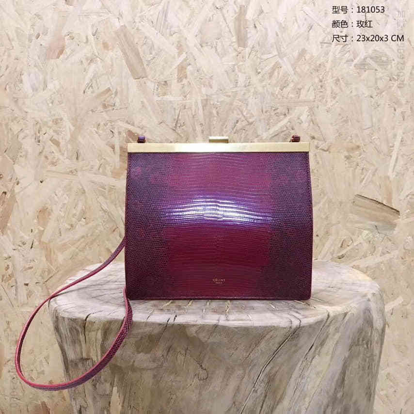 赛琳/Celine Mini Clasp蜥蜴皮斜挎包 181053玫红