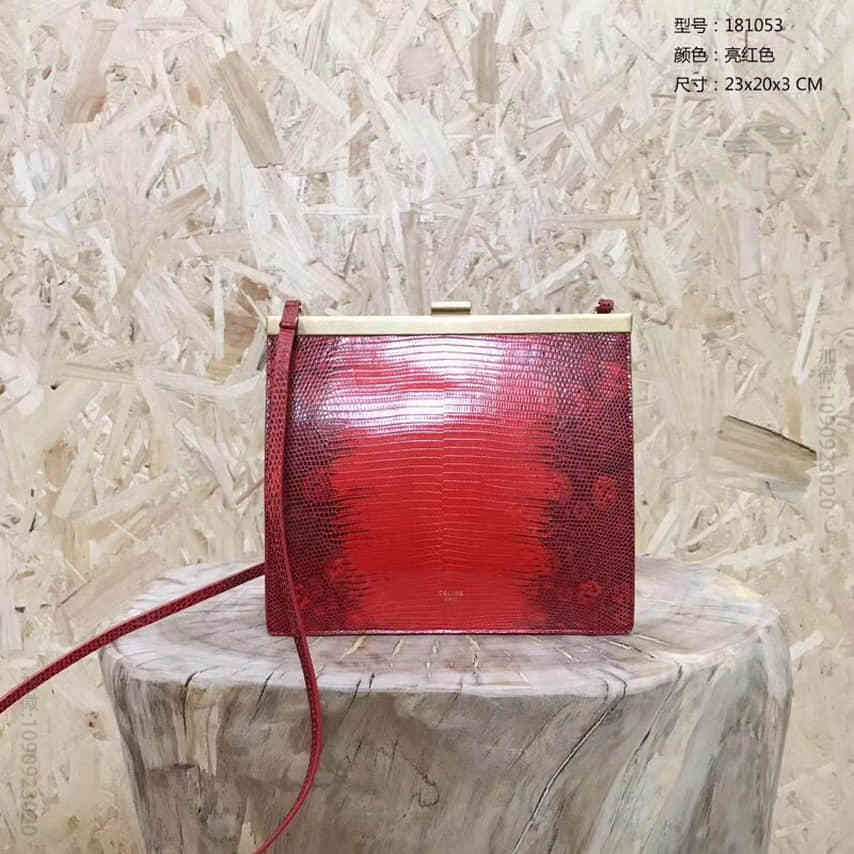 赛琳/Celine Mini Clasp蜥蜴皮斜挎包 181053亮红色
