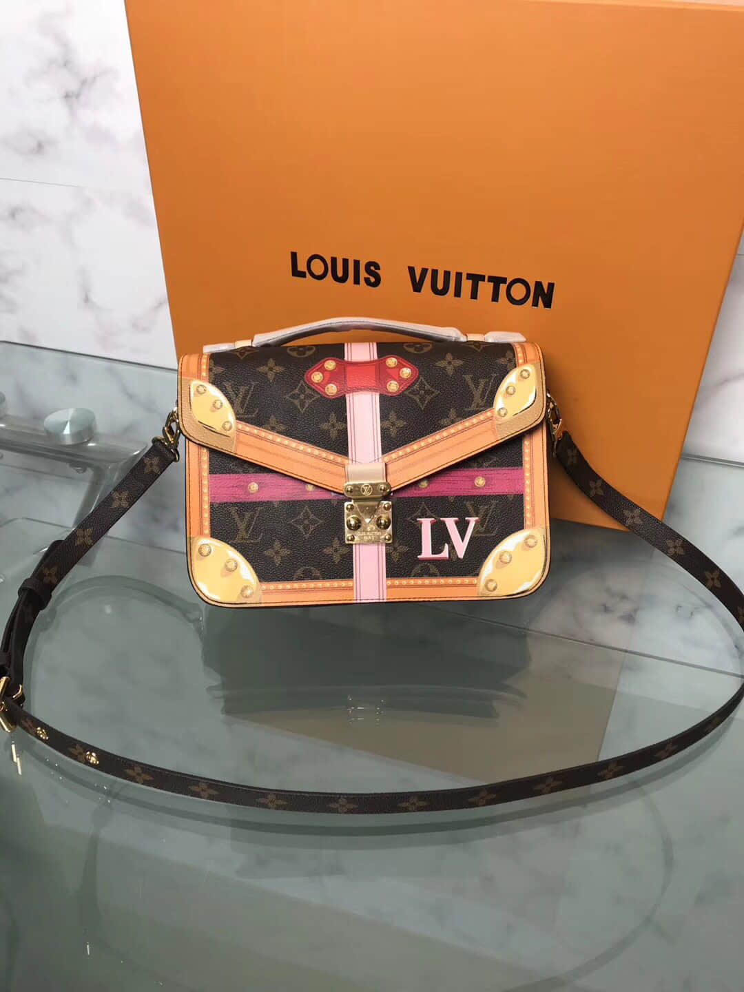 Louis Vuitton路易威登LV挂锁丝印图案Pochette Meti...