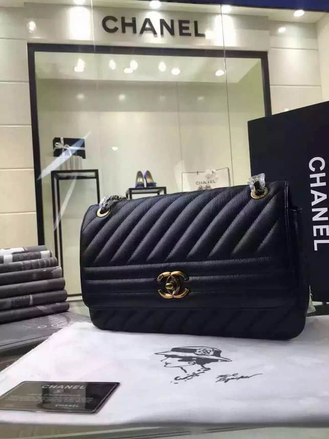 Chanel 2016专柜最新海外原单山羊纹包包 黑色