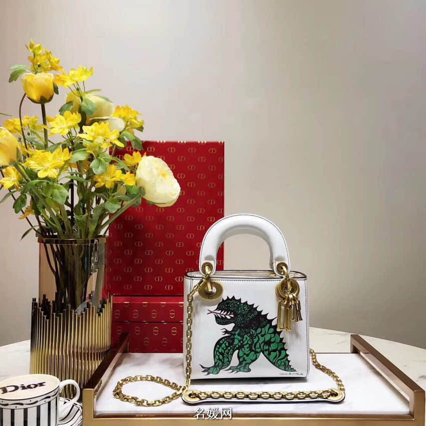 迪奥Lady Dior mini 恐龙抽象印花图案手提包
