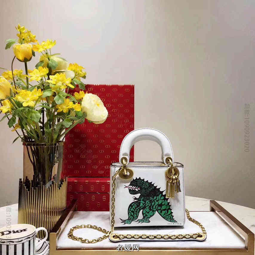 迪奥Lady Dior mini 恐龙抽象印花图案手提包