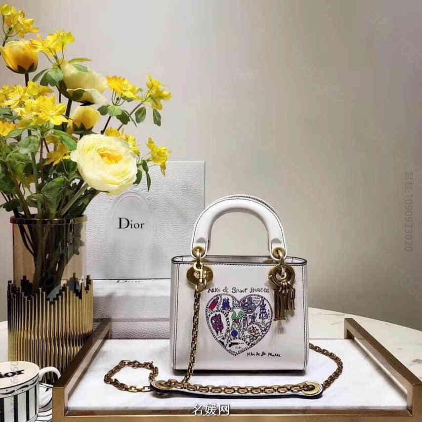 D22676_迪奥Lady Dior 抽象爱心涂鸦印花戴妃包 17CM 迪奥手提女包
