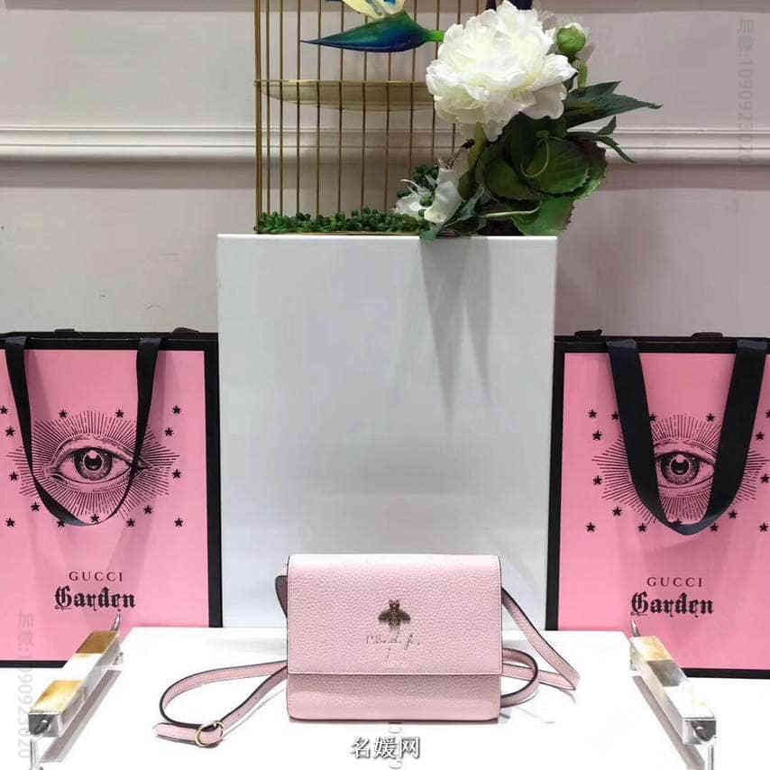 Gucci古驰/Blind for love 蜜蜂标志装饰 小挎包 498097粉色
