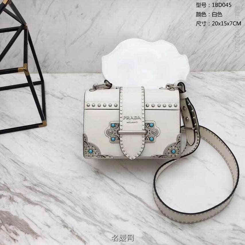 高仿普拉达斜跨女包 普拉达女包 PRADA/普拉达 18新款 拼色 Cahier手袋 1BD045H 普拉达斜跨包 
