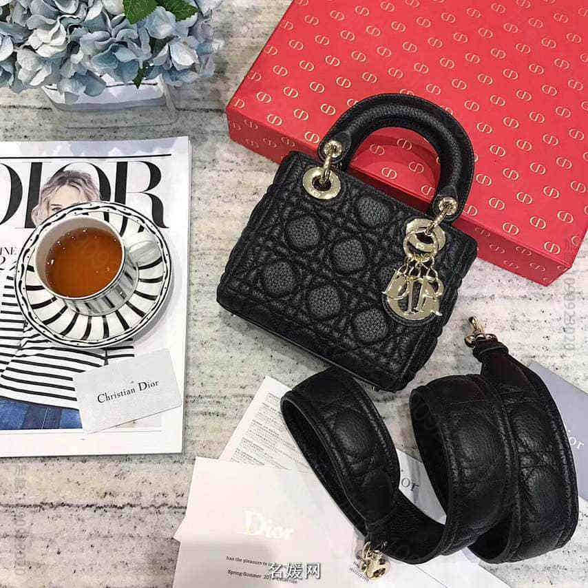 迪奥/DIOR 2023新款 Lady Dior mini三格粒面小牛皮手提...