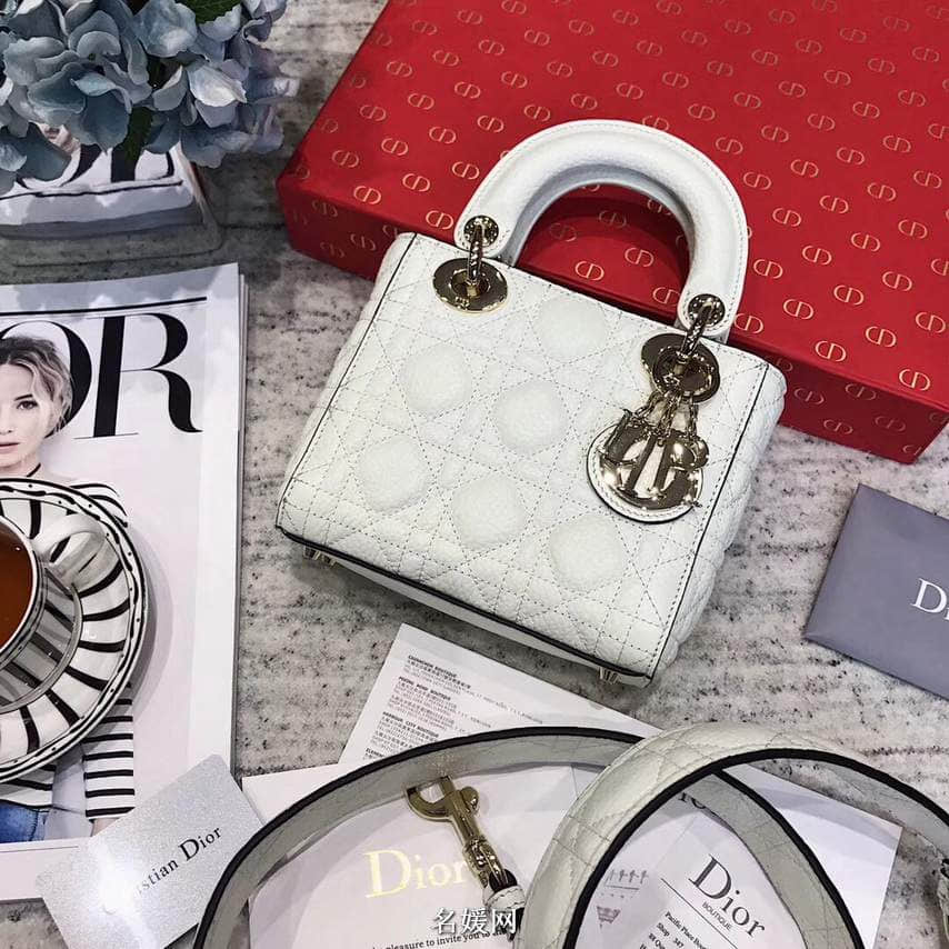 迪奥/DIOR 2018新款 Lady Dior mini三格粒面小牛皮手提...