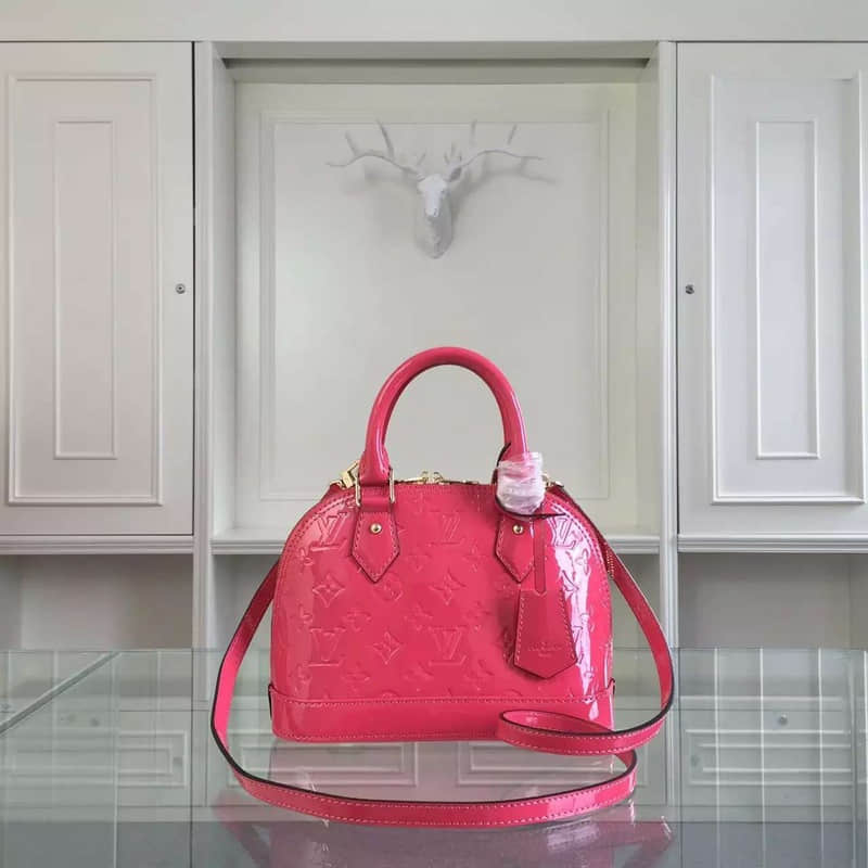 LV女包 Louis Vuitton LV91585 粉色 漆皮贝壳包小号 精仿包包1比1 
