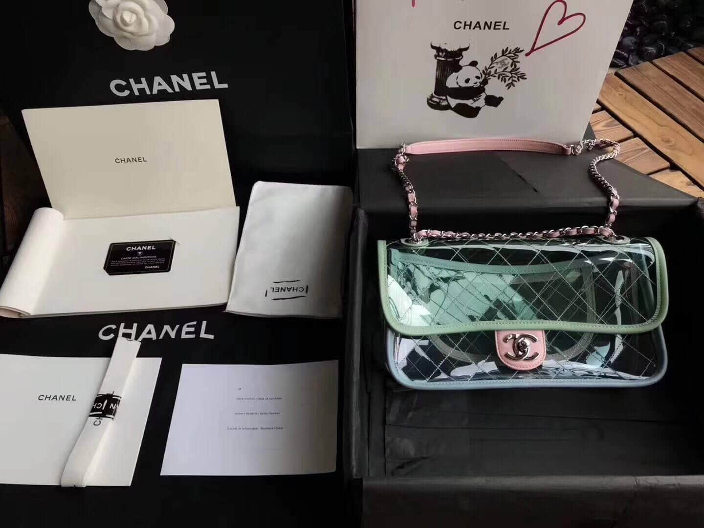 Chanel CF 18新款拼色透明塑料菱格链条包果冻包