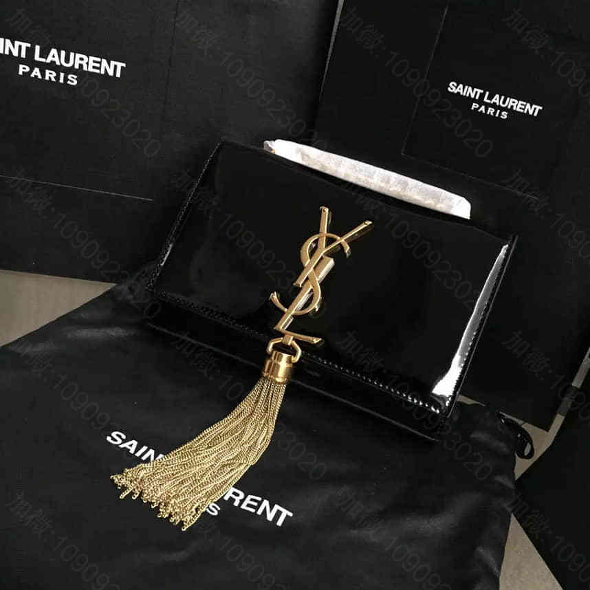 YSL 圣罗兰354120 女士真漆皮休闲链条单肩斜跨包手拿包 原版包包是什...