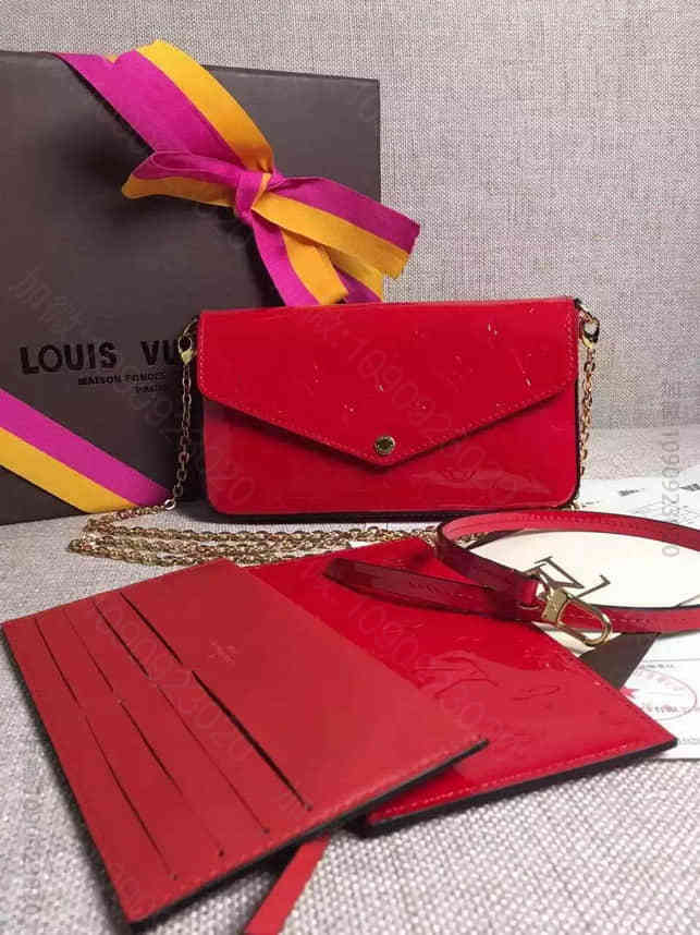 LV M61293大红色 女士优雅 金色链条 大号 手袋 手拿包 一比一精仿...
