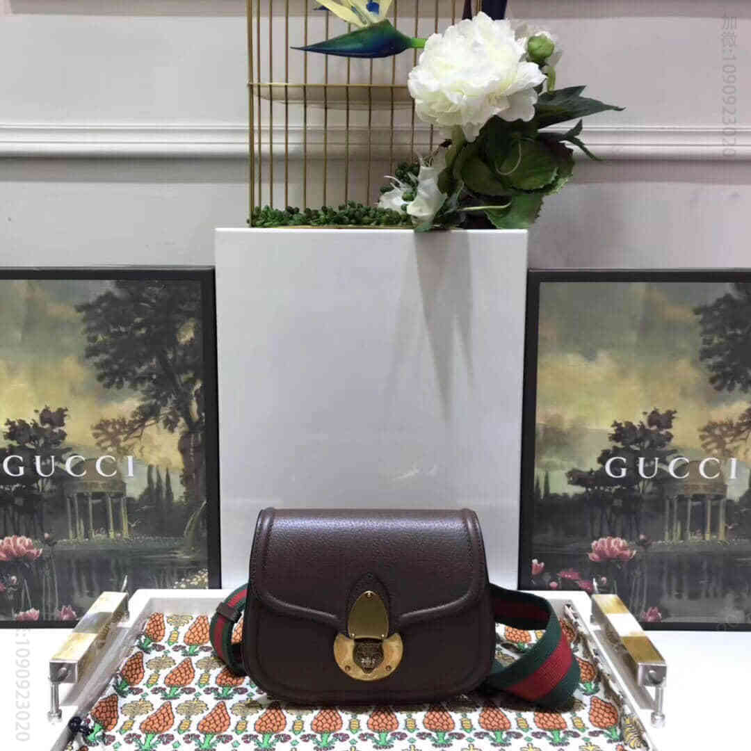 Gucci古驰/2023新款Lady Web虎头金属装饰翻盖马鞍包 495663