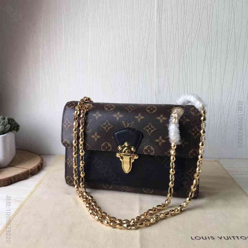 【原单】路易威登 LV41731老花配皮链条包 黑色 Monogram帆布配...