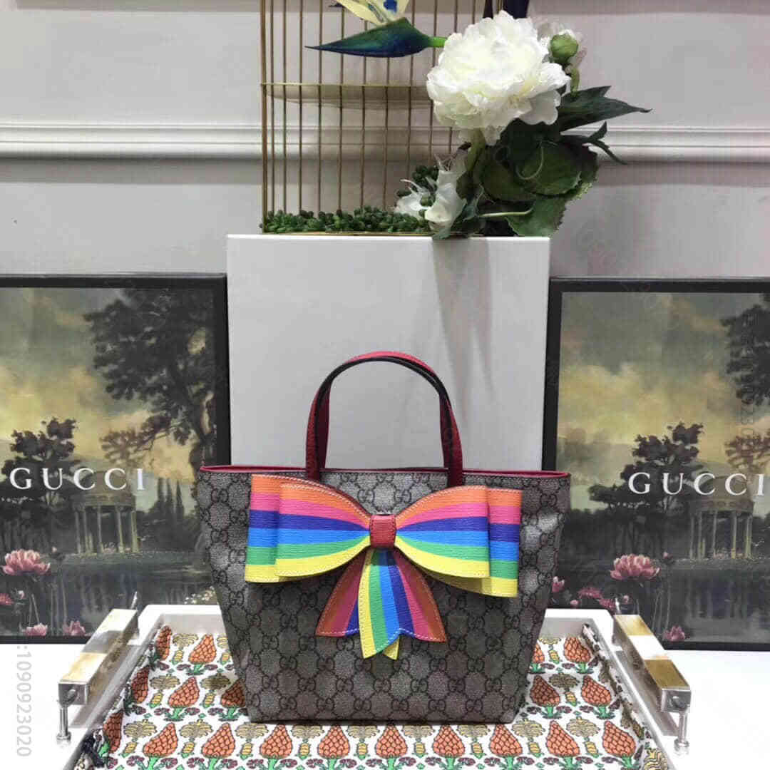 Gucci古驰/彩虹蝴蝶结装饰购物袋 501804