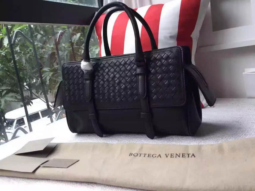 【原单】Bottega Veneta黑色编织小羊皮中号MONACO手袋/女式...