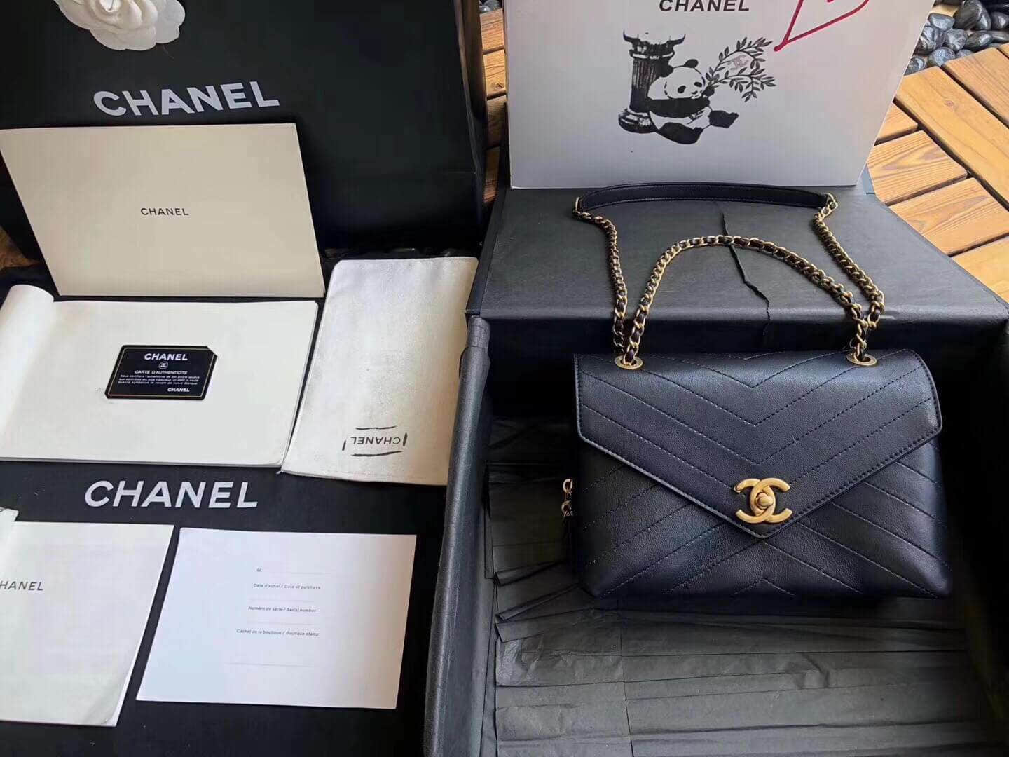 Chanel/香奈儿 18新款斜纹链条信封包邮差包单肩斜挎包
