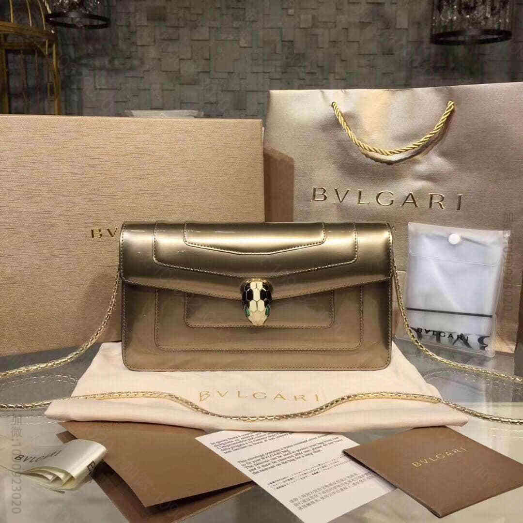 BVLGARI 磨砂质感镜面小牛皮金属古铜金 25CM单层