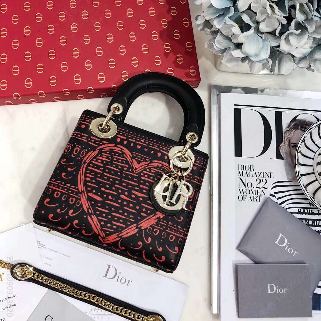 Dior迪奥Lady mini 2023FW So black 扑克印花手提包