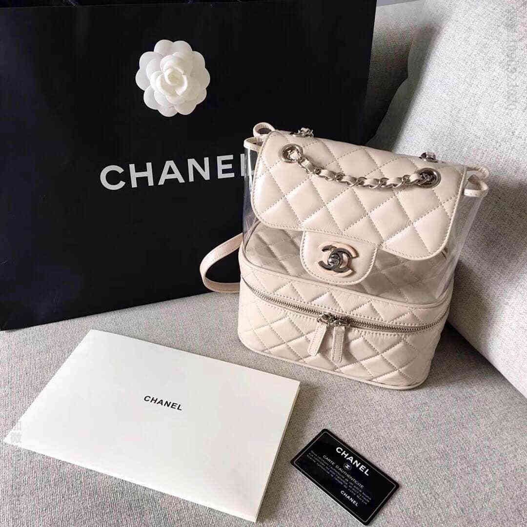 Chanel香奈儿18年新款pvc塑料胶片透明双肩背包