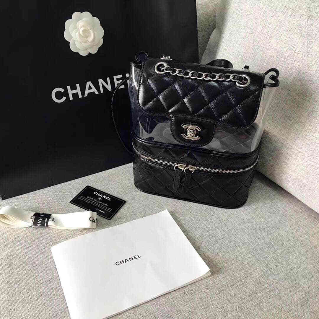 Chanel香奈儿18年新款pvc塑料胶片透明双肩背包