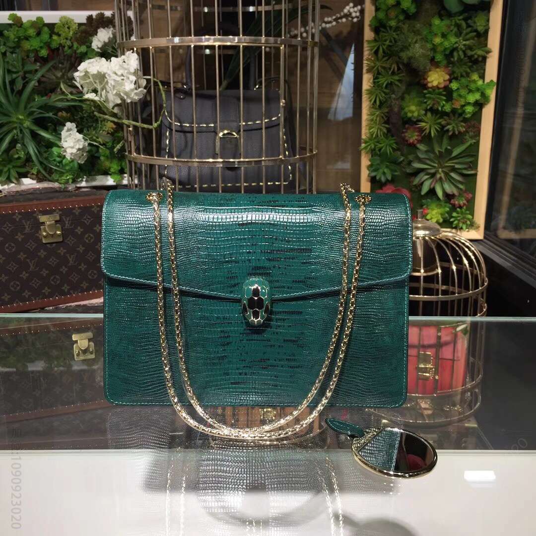 BVLGARI 限量版 Serpenti Forever 27cm双层牛皮蜥蜴纹舌头包